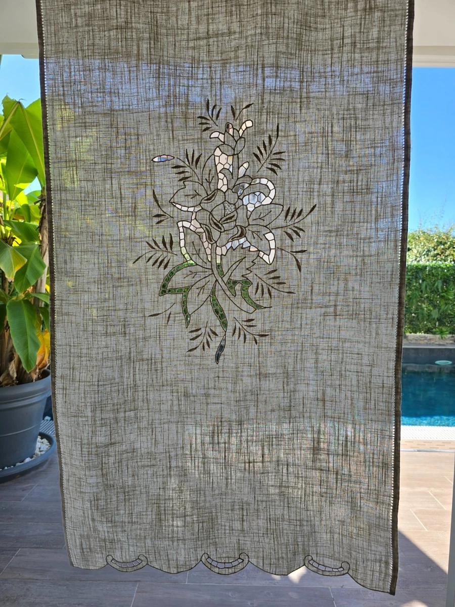 Rideau En Lin Brodé Main Bellora 210x300cm – Écru – Motif Anges – Made In Italy