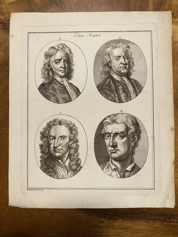 M. Wachsmut - Porträt von Isaac Newton (1642–1727) Kupferstich 1790 Mathematik - Bild 3 von 4