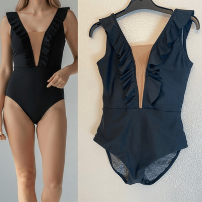 Five 5 Dance solo black ruffle leotard SA-Small adult