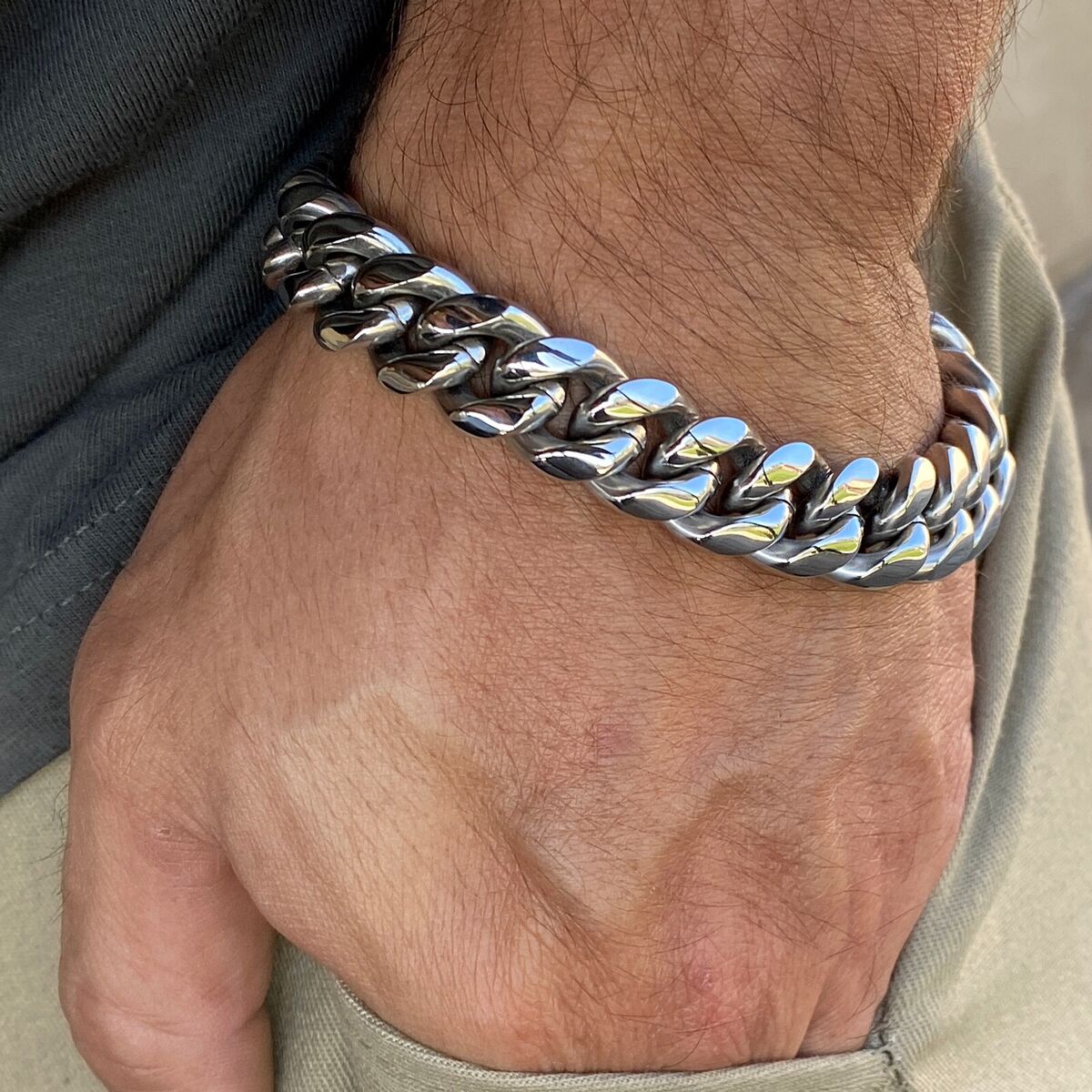 Men\'s Miami Cuban Link Bracelet Silver Heavy Stainless Steel 14MM 7.5\