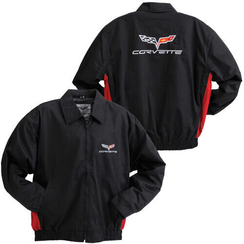 C6 Corvette Black and Red Lightweight Twill Jacket - Picture 1 of 3