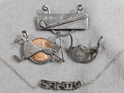 LEONORE DOSKOW Sterling Vtg.  Woman Playing Golf Brooch Pin Lot Sandy Necklace