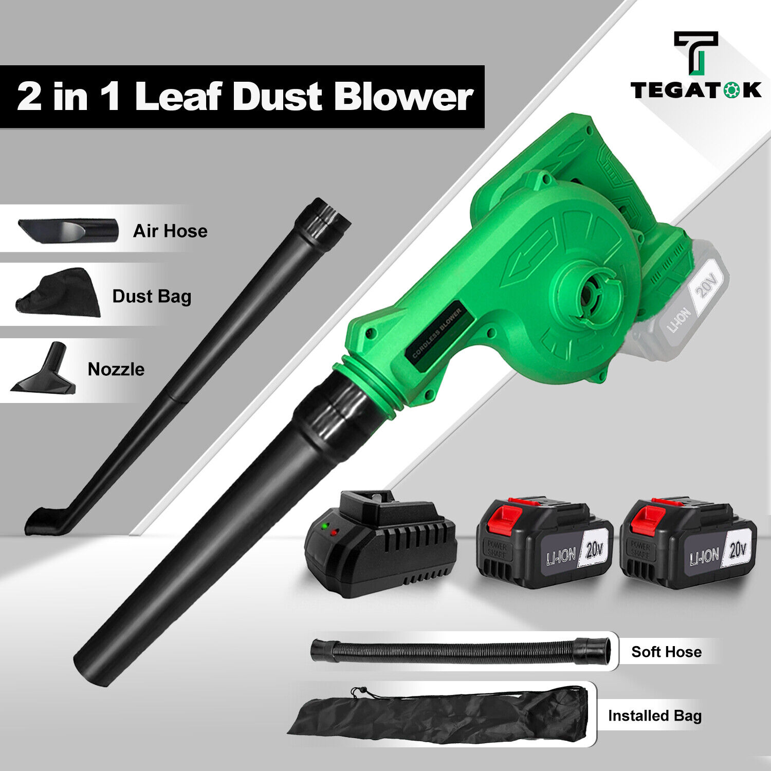 Tegatok Mini Leaf Blower, 2 in 1 Leaf Blower Cordless with Battery