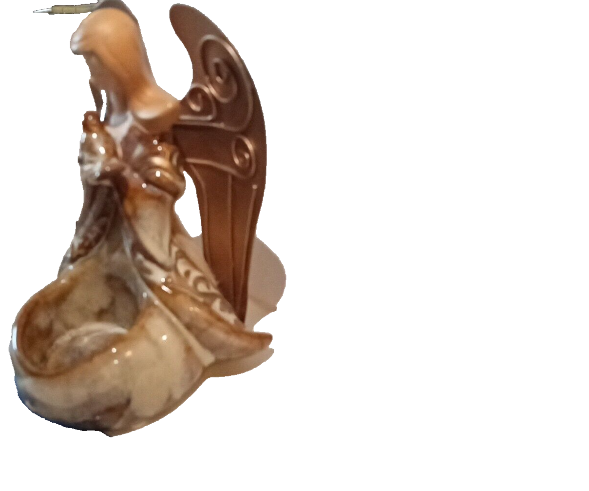 Yankee Candle Angel Votive Candle Holder Beige & Gold Tone Bird Copper