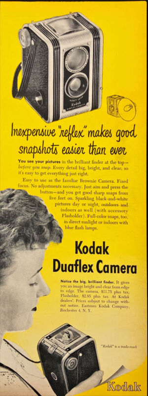1949 Kodak Duaflex Camera Inexpensive Reflex Good Snapshots Vintage Print Ad