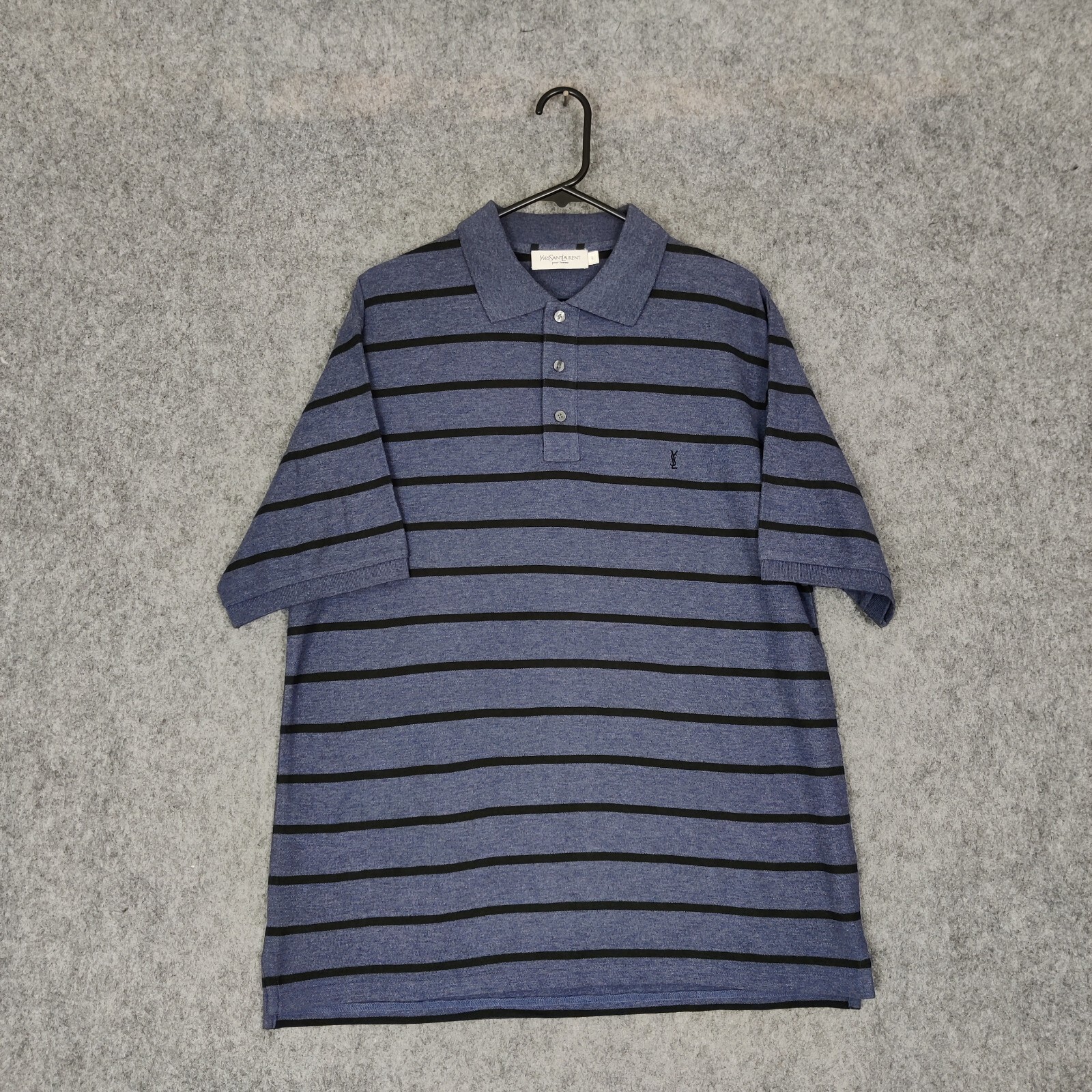 Polo vintage Yves Saint Laurent uomo grande blu a righe preppy top YSL