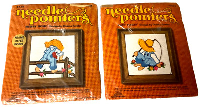 Needle Pointers 5x5'' Sewing Kits Sealed Lot of 2 Goin  Fishin  & Hurry Home VTG