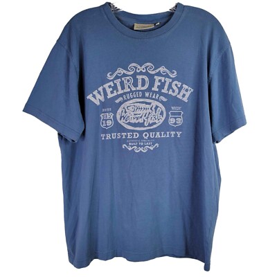 Weird Fish Tee T-Shirt Men's Medium Blue Short Sleeve Graphic