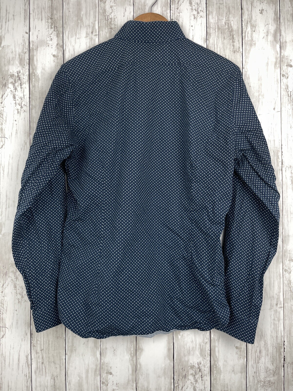 Express Men Fitted Button Down Blue & White Trian… - image 2