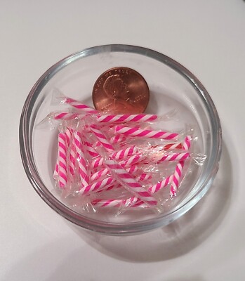 Miniature Wrapped Raspberry Candy Cane Sticks  25 pcs for #43