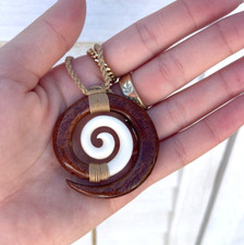 Genuine Koa Wood Hawaiian Design Jewelry Spiral Pendant Choker/Necklace 45011