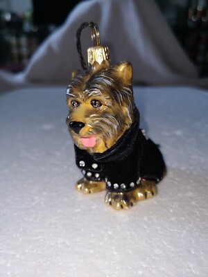 DIVA Dog Yorkshire Terrier in Rhinestone Accent Black Velvet Jacket Ornament