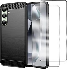 For Samsung Galaxy S24 FE Case, Carbon Gel Phone Cover & Screen Protector
