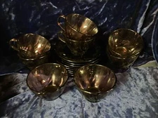 Duralex Rivage Bormioli Rocco Amethyst  Swirl France (8) Cups with Saucers