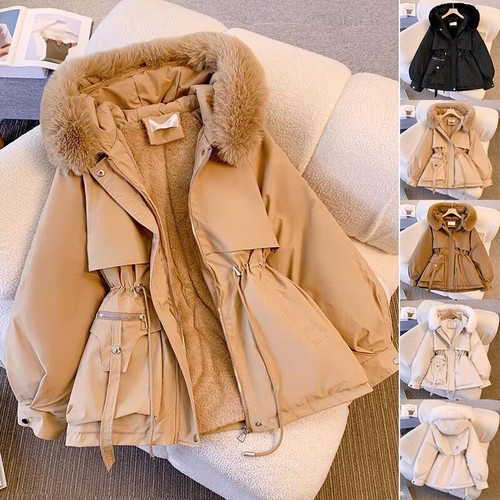 Women's Parka Hooded Fleece Padded Winter Warm Coat Ladies Fur Jacket