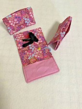 Handmade Cute Flowers on pink fabric scissor, sewing notions, pincushion wallet