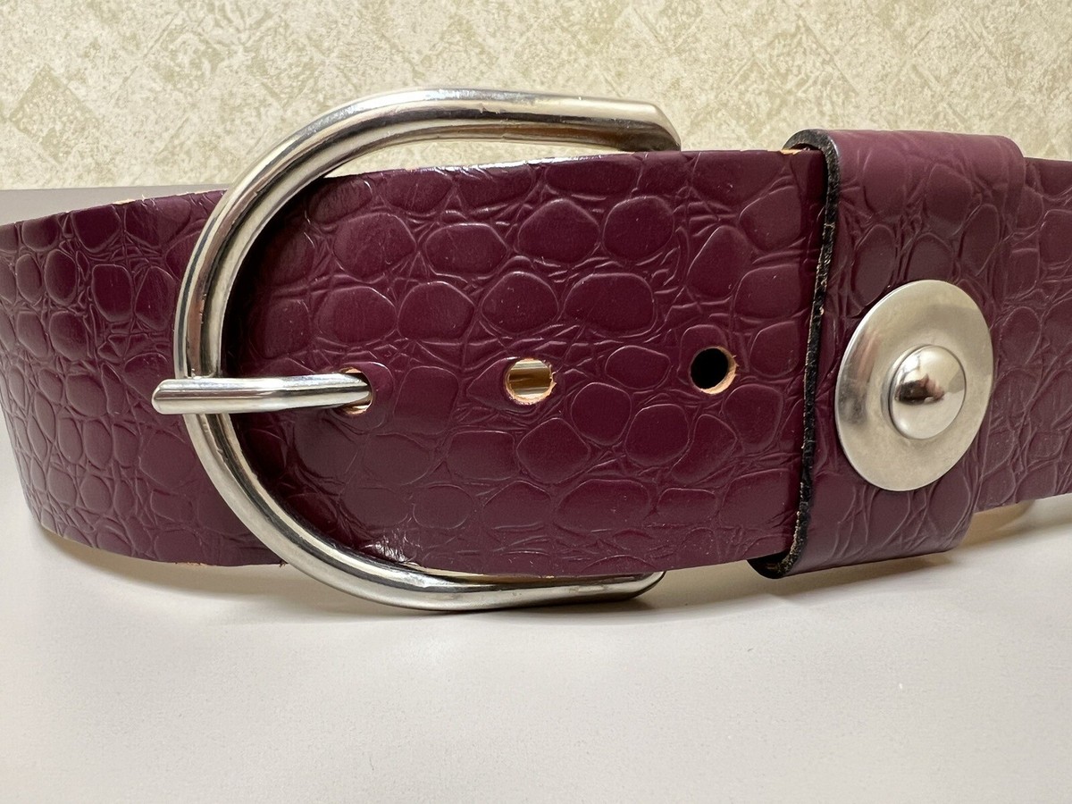 Purple and Silver Buckle Women\'s Belt Burnished Calfskin Belt Purple – C&E Fashions main image 2