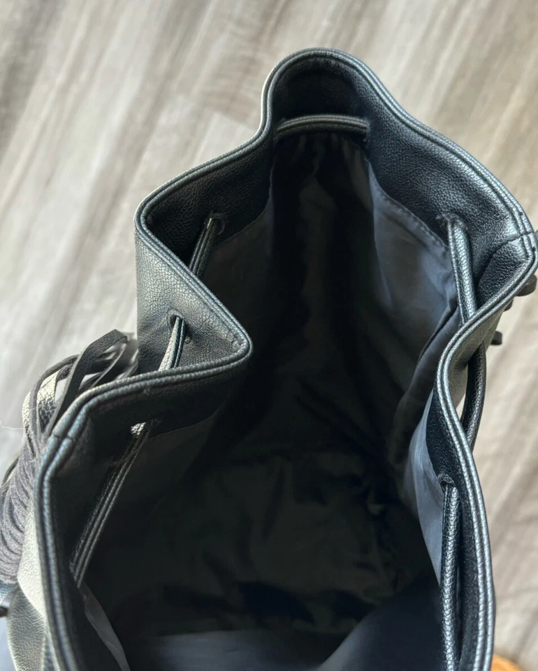 Victoria’s Secret Black Fringe Backpack Cinch Faux Leather - Image 4 of 4