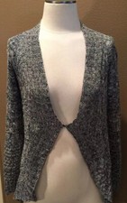 Nic Zoe S Navy Blue White Linen Blend Luxe Cardigan Sweater W Long Sleeves