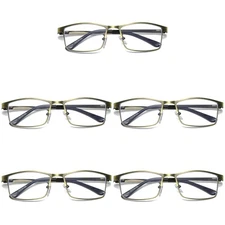 5 PK Mens Spring Hinge Metal Frame Blue Light Blocking Reading Glasses Readers