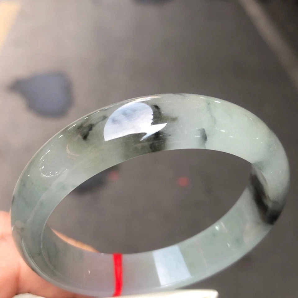 Certified Natural Grade AAA Icy Green&Black Burmese Jade jadeite bracelets 57mm - Image 2 of 4