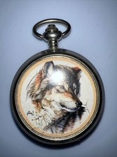 Westminster Pocket Watch Dog Wolf Silver Tone 47mm Untested Vintage