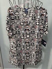 NEW Zoe  Chloe Panda Jams Womens v neck scrub top XS Extra Small Bear Music D