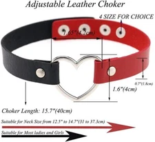 2 PCS PU Leather Choker Necklace Adjustable Heart Chain Neck Collar Gothic Punk