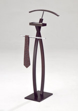 Modern Curved Chrome/Walnut Finish Suit Rack Valet Stand