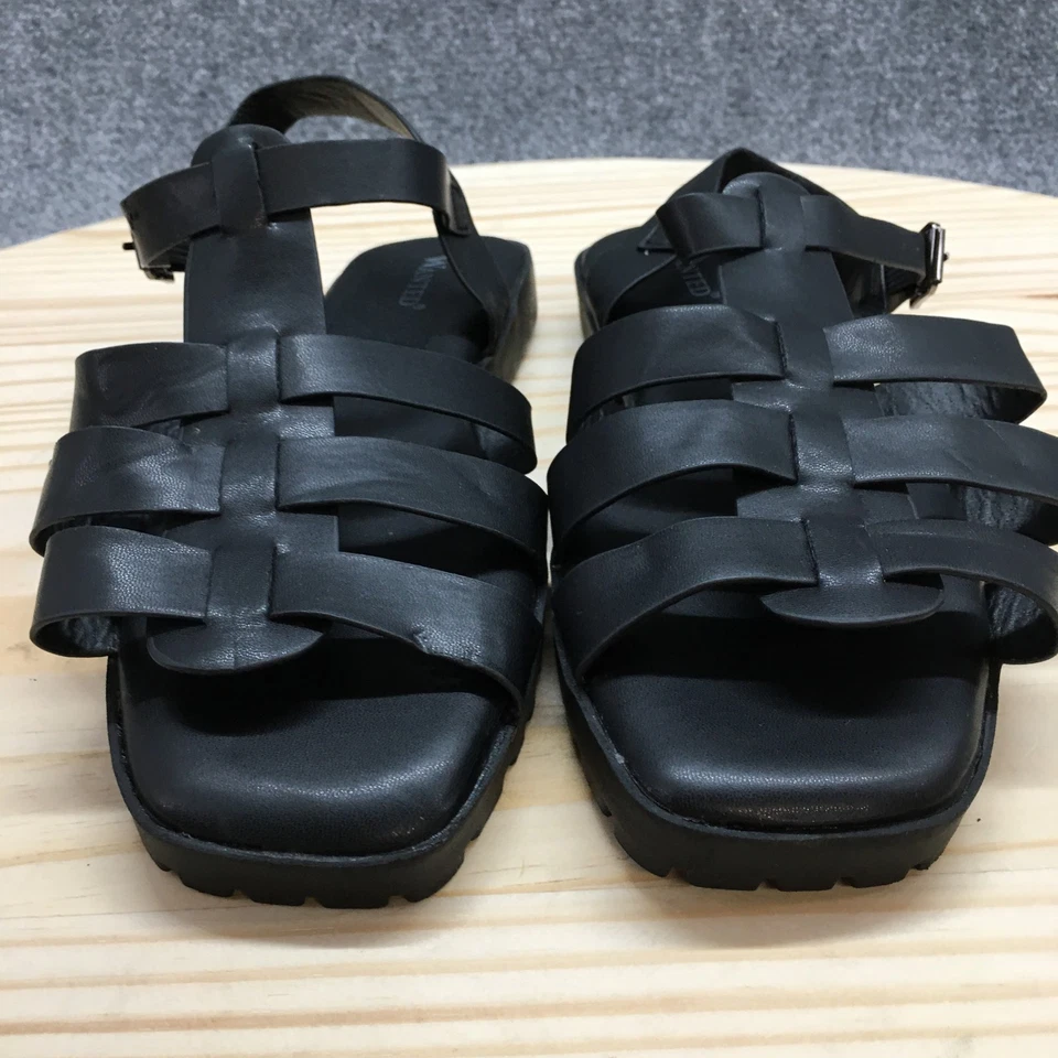Sandalias Wanted Para Mujer 9 Athena Gladiador Cuero Negro Informales Punta Abierta Planas NUEVAS Foto 4 de 4