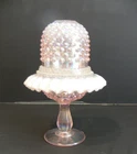 Fenton Pink Carnival Glass Hobnail Snow Crest 3 Piece Pedestal Fairy Lamp
