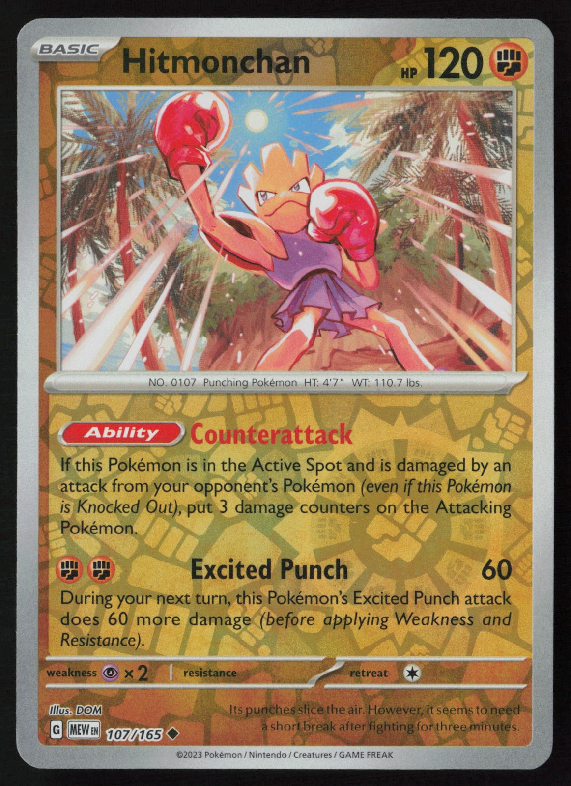 Pokemon Hitmonchan 107/165 SV: Scarlet & Violet 151 Reverse Holo Pack Fresh - NM