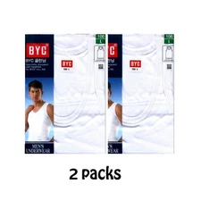 BYC Men's Tank top Undershirts White Cotton 100% U-neck 2 Packs Korea