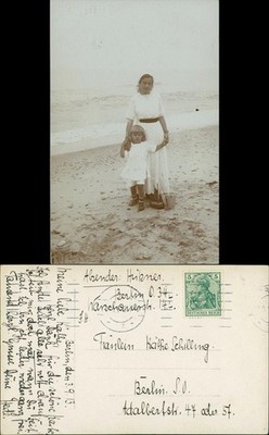 Photo Mother with Child by the Sea, Beach, Private Photo 1912 Private Photo