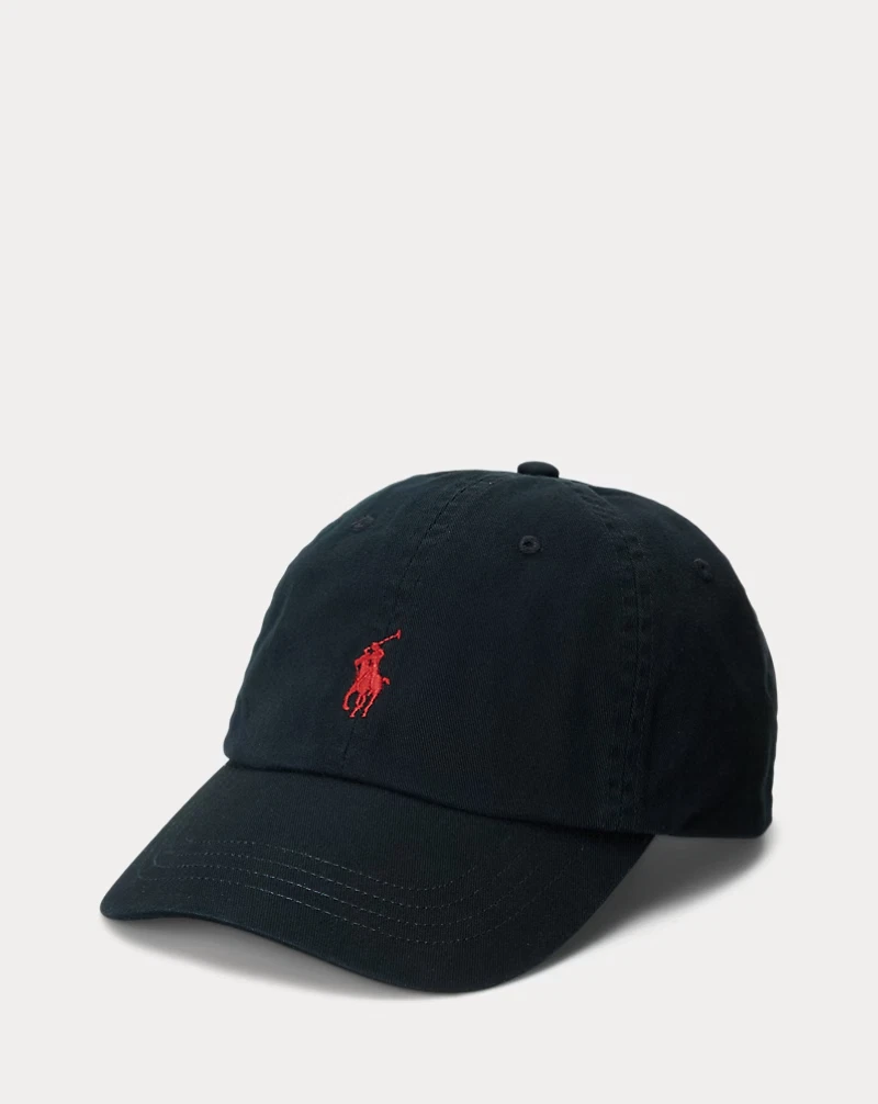 Polo Ralph Lauren Cotton Chino Baseball Cap Black/Red, Adjustable