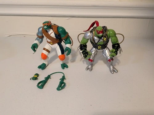 VINTAGE 1995 TMNT Jim Lee RAPHAEL & Michaelangelo W Accessories