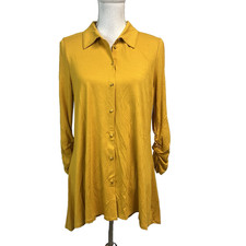 Camisa túnica New Direction abotonada talla mediana amarillo mostaza jersey elástico