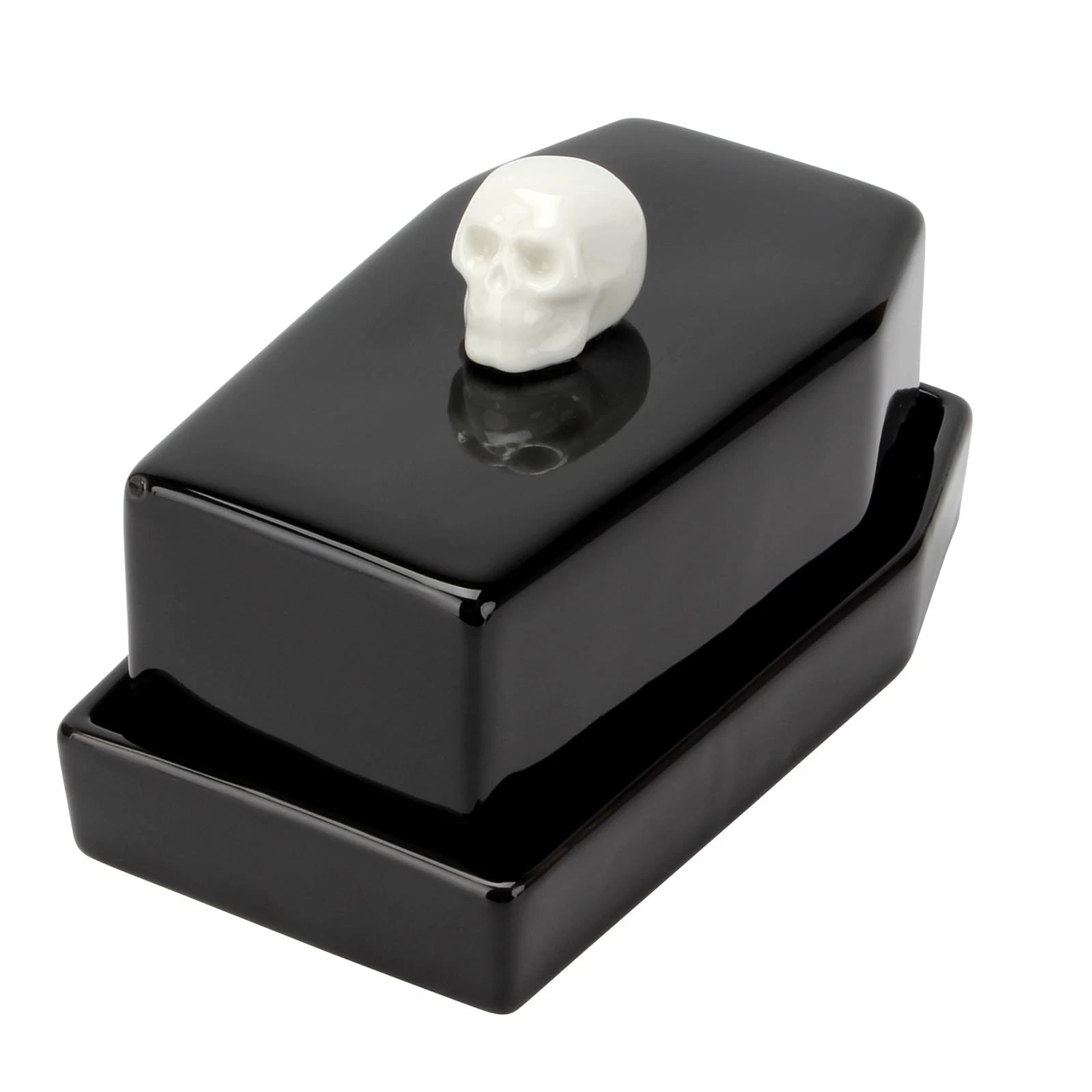 1 Pcs Ceramic Butter Dish with Lid Set, Black Gothic Skull Shape Butter Conta...