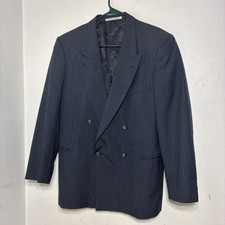 VTG 90s Yves Saint Laurent Men's Navy Double Breasted Pinstripe Blazer 40-42