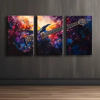 3pcs Vibrant Guitar Fantasy Illustration Wall Art Canvas Unframed/Framed - Image 1 of 4