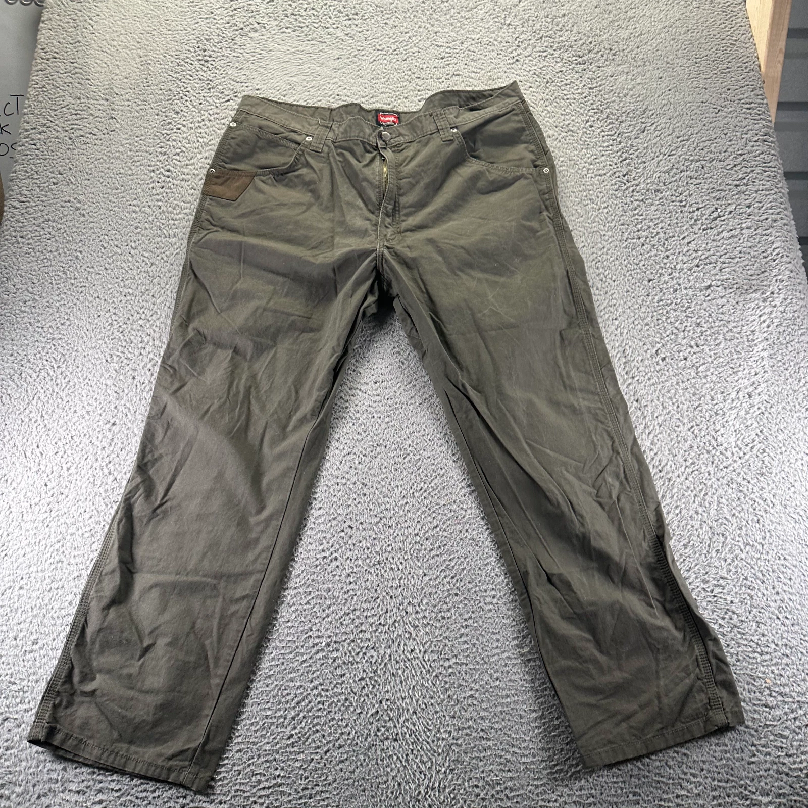 Wrangler Pant Mens 38x30 Green Cotton Straight Baggy Technician Utility Workwear