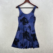 Express Dress Womens Medium Blue Black Paisley Sleeveless Fit Flare Skater Fairy