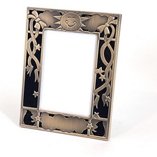 Picture Frame Baby Teddy Bear Sun Stars 3.5x5 Photo Gold Tone Metal Nursery Gift