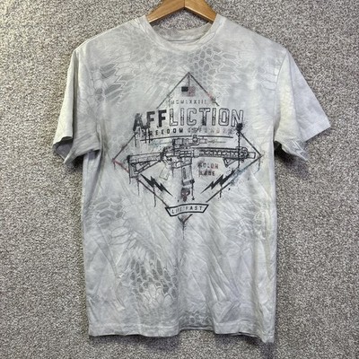 Affliction Shirt Mens Medium Gray Freedom Defender Flag Rifle Graphic Tee