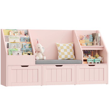 Childrens Bookshelf Storage Bench with Drawers Shelves Reading Seat White 140cm