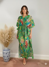 Indian Green Frida Handmade Cotton Kaftan Maxi Dress Women's Clothing Gown US