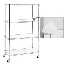 Chrome 4-Tier Rolling Carbon Steel Wire Garage Storage Shelving Unit with Caster