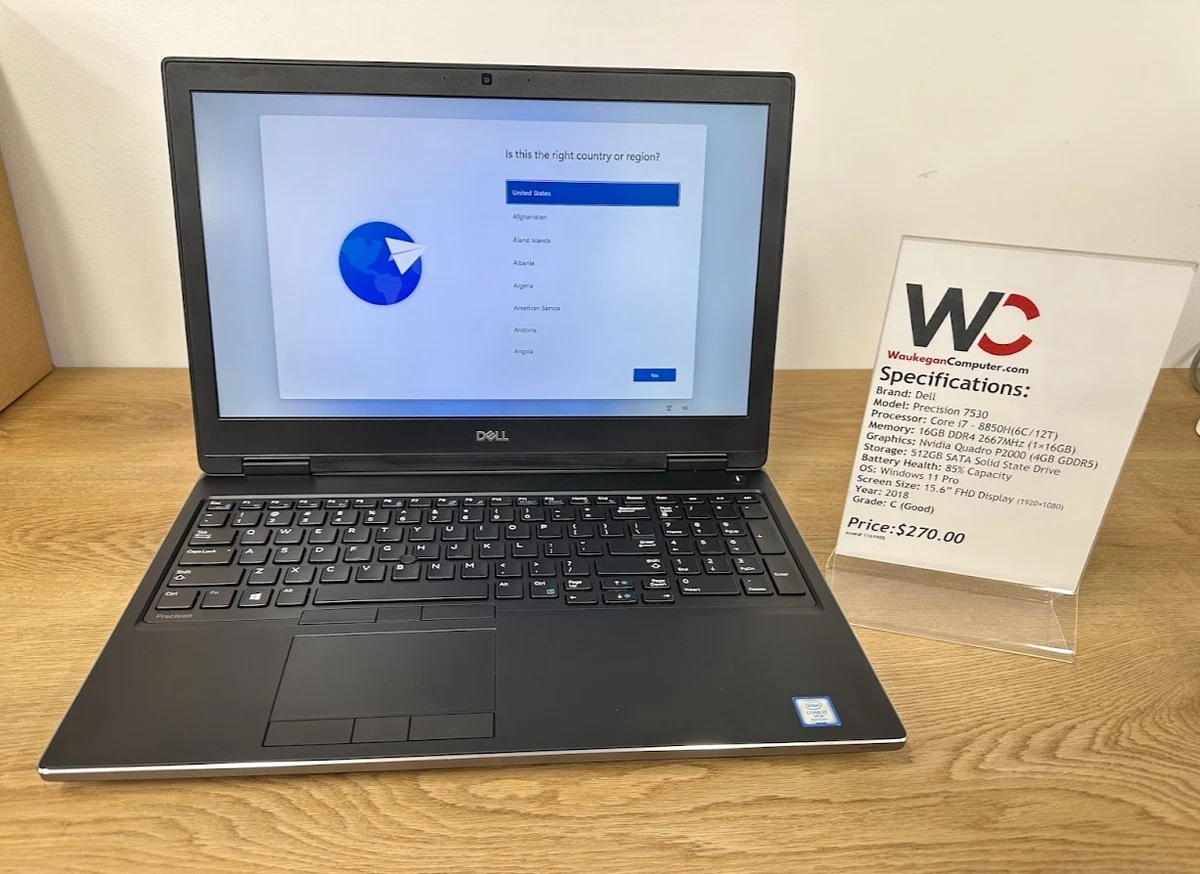 Dell Intel Core i7 8th Gen. 512GB SSD Capacity PC Laptops