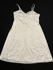 Vtg Adonna Full Slip Dress Womens 40 White Lace Trim Midi Nightgown USA Made A50