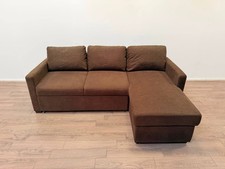 Reagan Chocolate Brown Fabric Right Hand Corner Sofa Bed with Storage